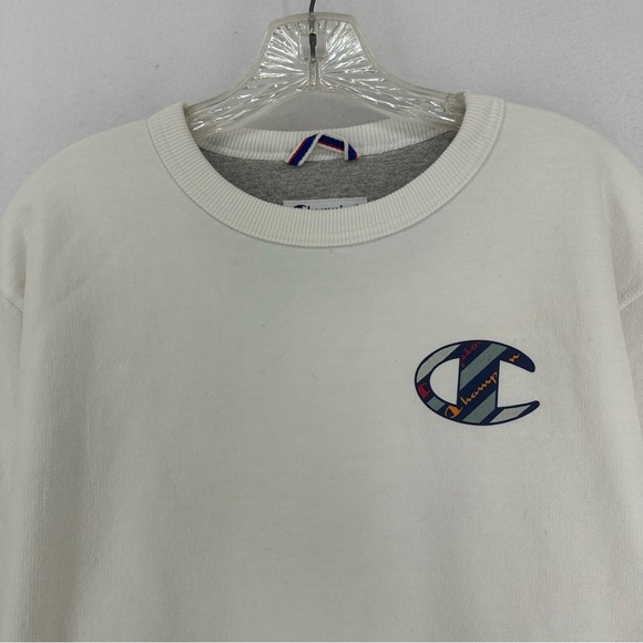 Champion Logo Front Back Crewneck Sweatshirt Men’s Medium White - Picture 2 of 13